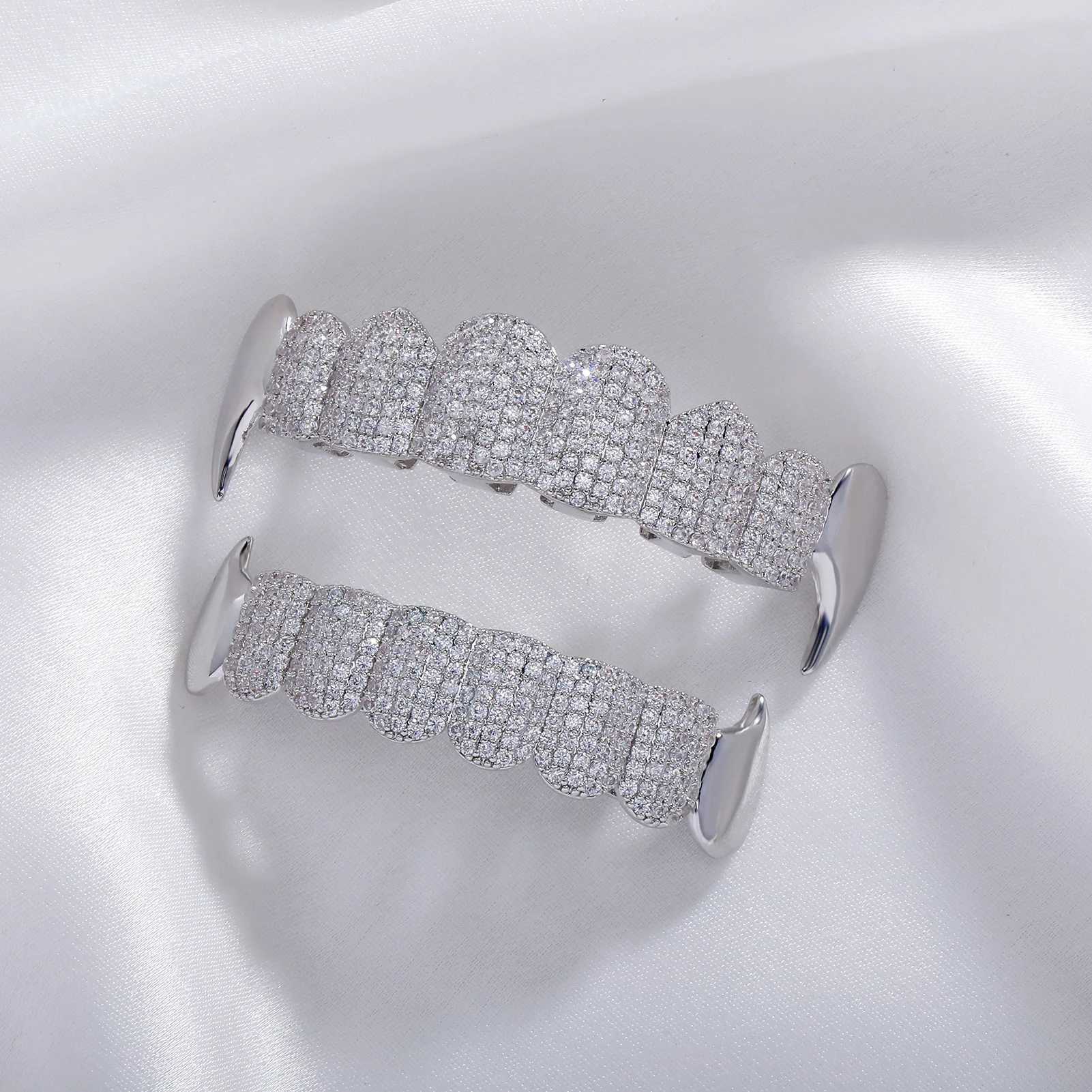 Punk Baguette Stone Hip Hop Teeth Grillz Top Bottom Grills Iced Out Cubic Zricon Teeth Caps Cosplay Party Rapper JewelryXJ250114