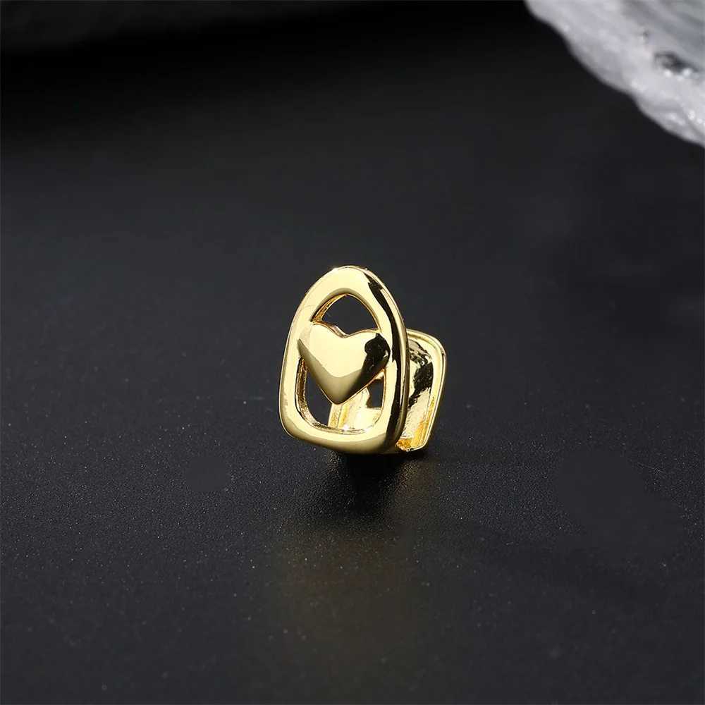 RACHELZ Classic Single Heart Hollow Teeth Grillz Hip Hop 14K Gold Plated Tooth Caps For Women Men Jewelry GiftXJ250114