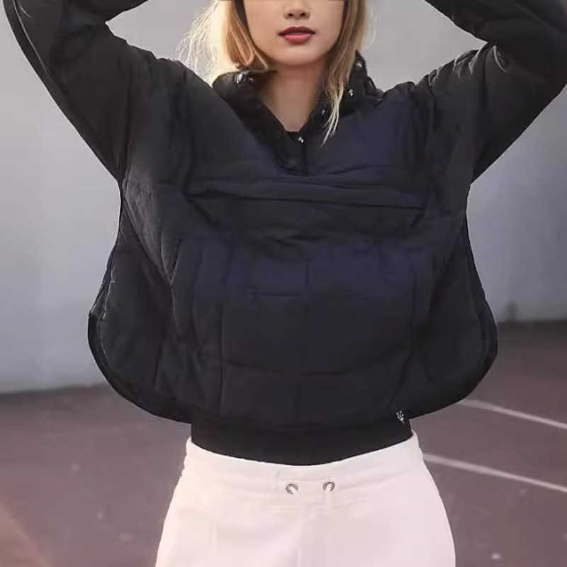 Autumn Winter Solid Color Hooded Cotton Jacket Foldable Fillet Head Pocket Long Sleeve Jacket for Women Womens Leather Womens Jacket 241209