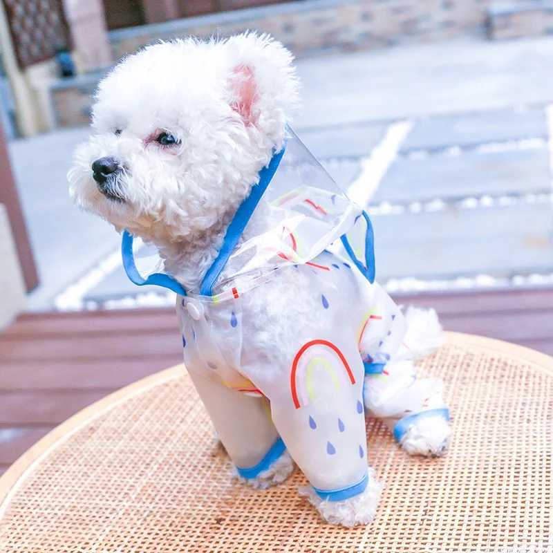 1PC Pet Clothing Spring/Summer Blue Four legged Rainbow Raincoat Suitable for Small and Medium sized DogsXJ250121