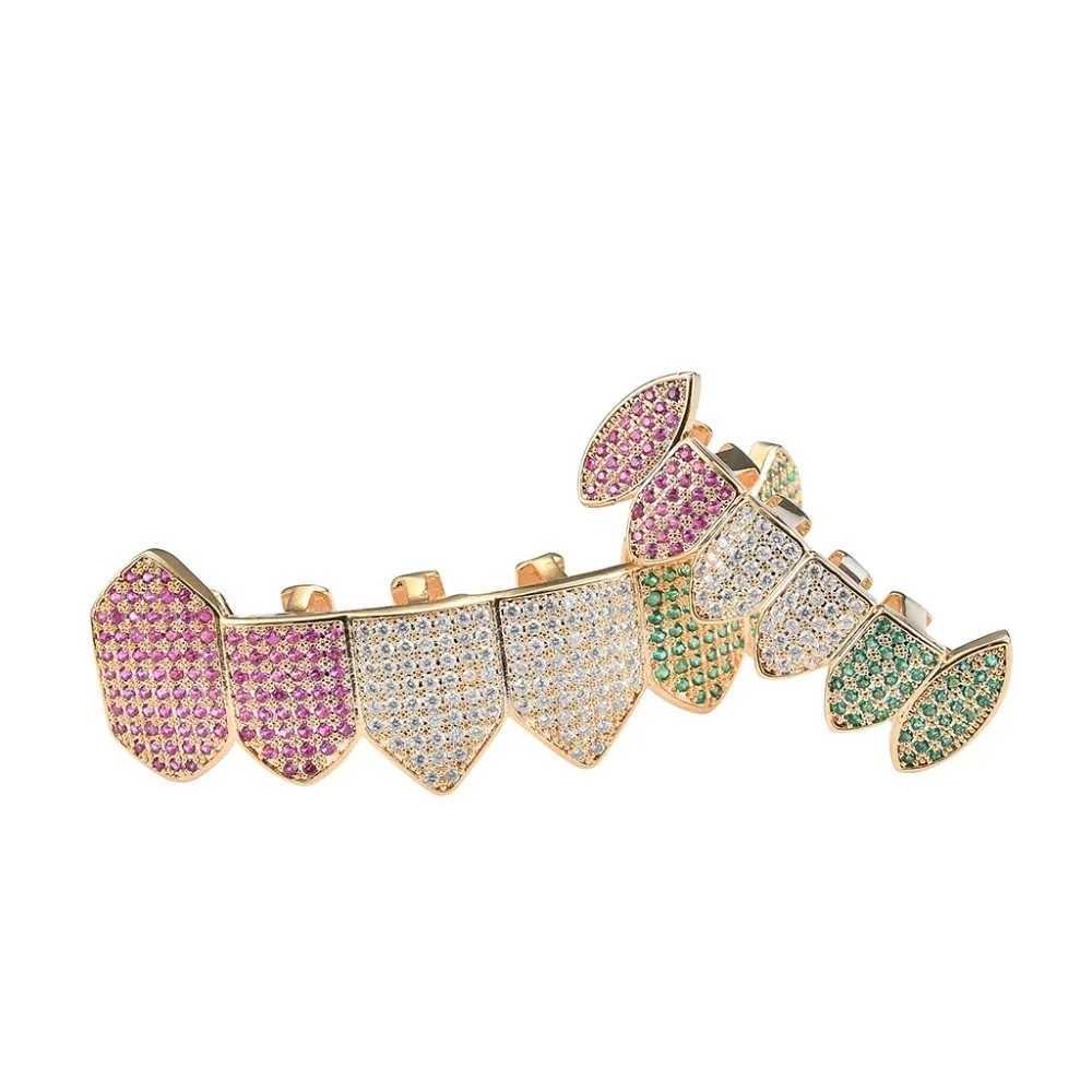 Multi-Color CZ Stones Teeth Grillz Caps Cubic Zircon Iced Out Micro Pave Top Bottom Charm Grills Set For Men Women JewelryXJ250114