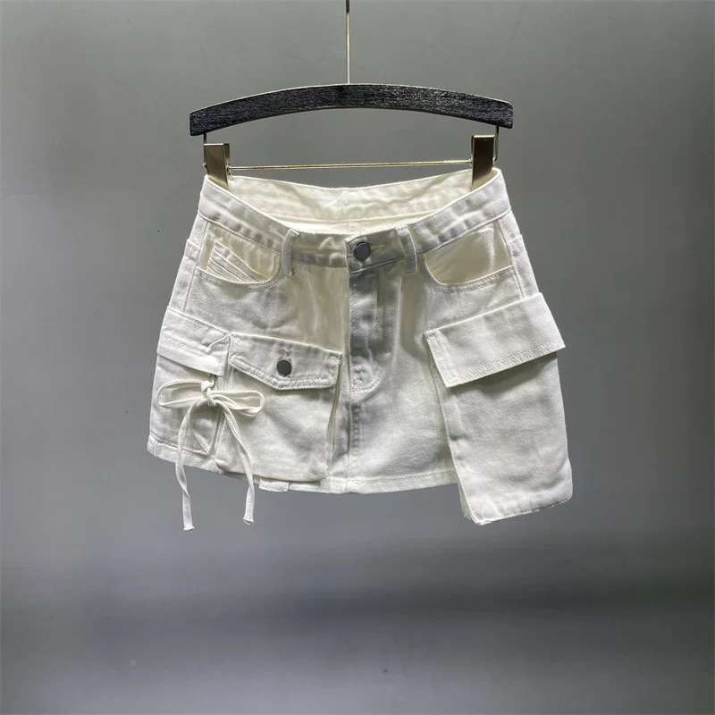Irregular Pocket Cargo Denim Skirt Women Clothing Summer Fashion Sexy A-line Hip Skirts Female Bottoms Club Streetwear 250118