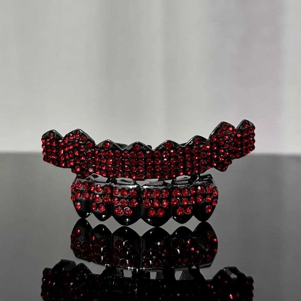 RACHELZ DIY Gothic Red Zircon Teeth Grillz Fangs Hip Hop Black Color CZ Stone Tooth Caps For Women Men Jewelry HalloweenXJ250114
