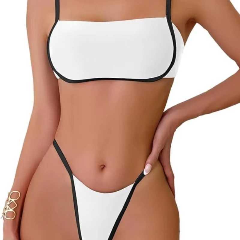 Two-Piece Swimsuit Set for Women Split Bikini Striped Shoulder Strap Bra High Waist Briefs Doubor New FashionXJ250120