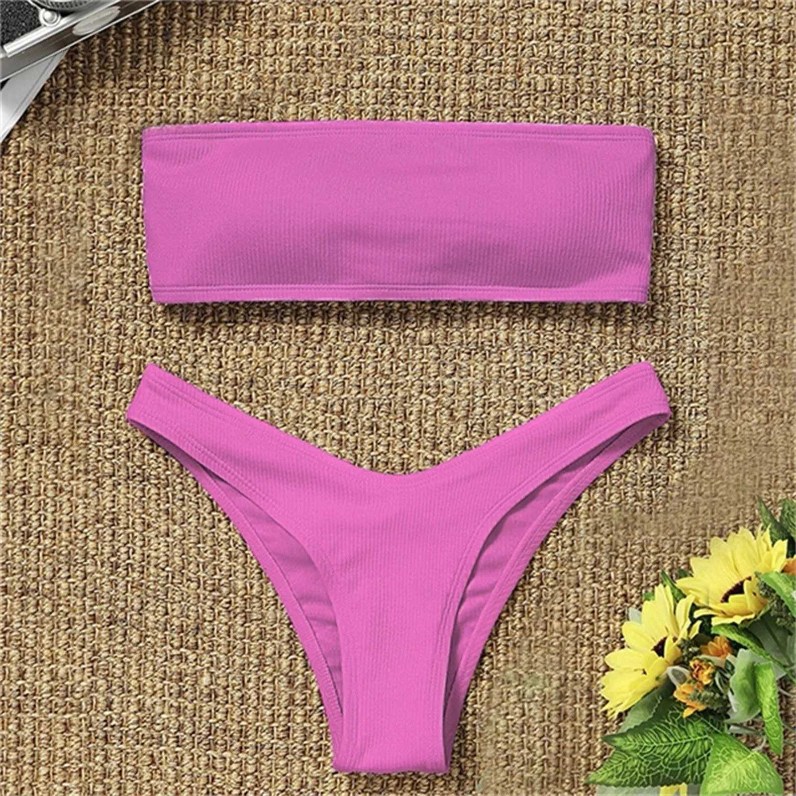 2025 New Bikini High Waist Strapless Sexy Bikini Women Swimwear Women Swimsuit Padded Bathing Suit Monokin Pure ColorXJ250120