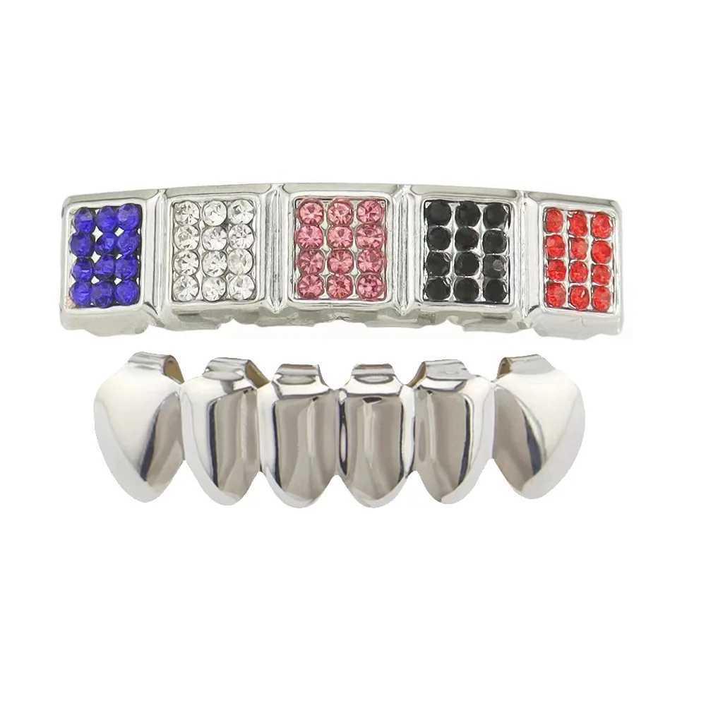 Hip Hop Colorful CZ Stones Teeth Grillz Caps Cubic Zircon Iced Out Micro Pave Top Bottom Charm Grills For Men Women JewelryXJ250114