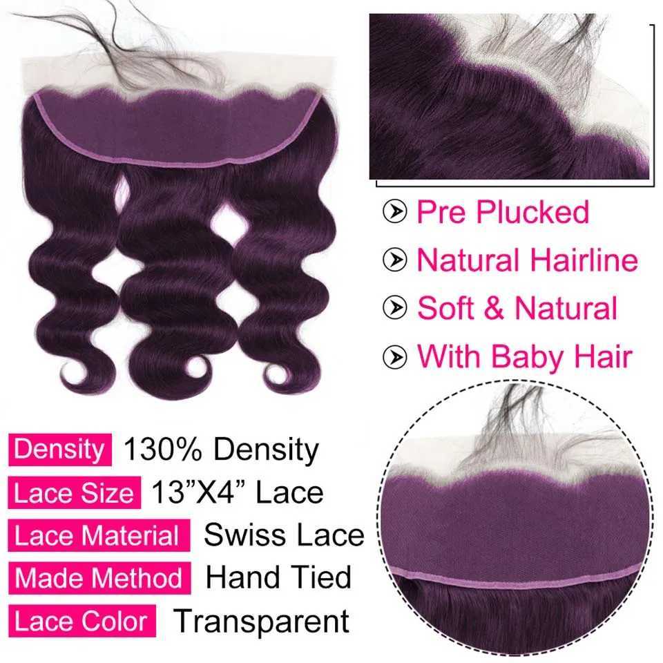 Dark Purple Cheap Body Wave Bundles With Clo 4x4 5x5 HD Lace Clo Frontal With 3/4 Bundles Remy Hair Swiss Lace CloXJ250120