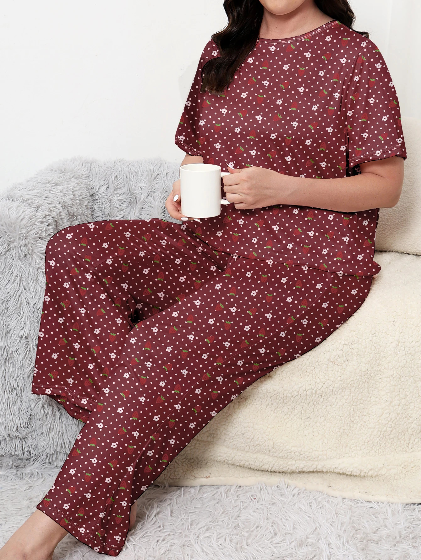 Plus size pajama clothing plus home set short sleeved long pants can be worn with milk silk mater 250122