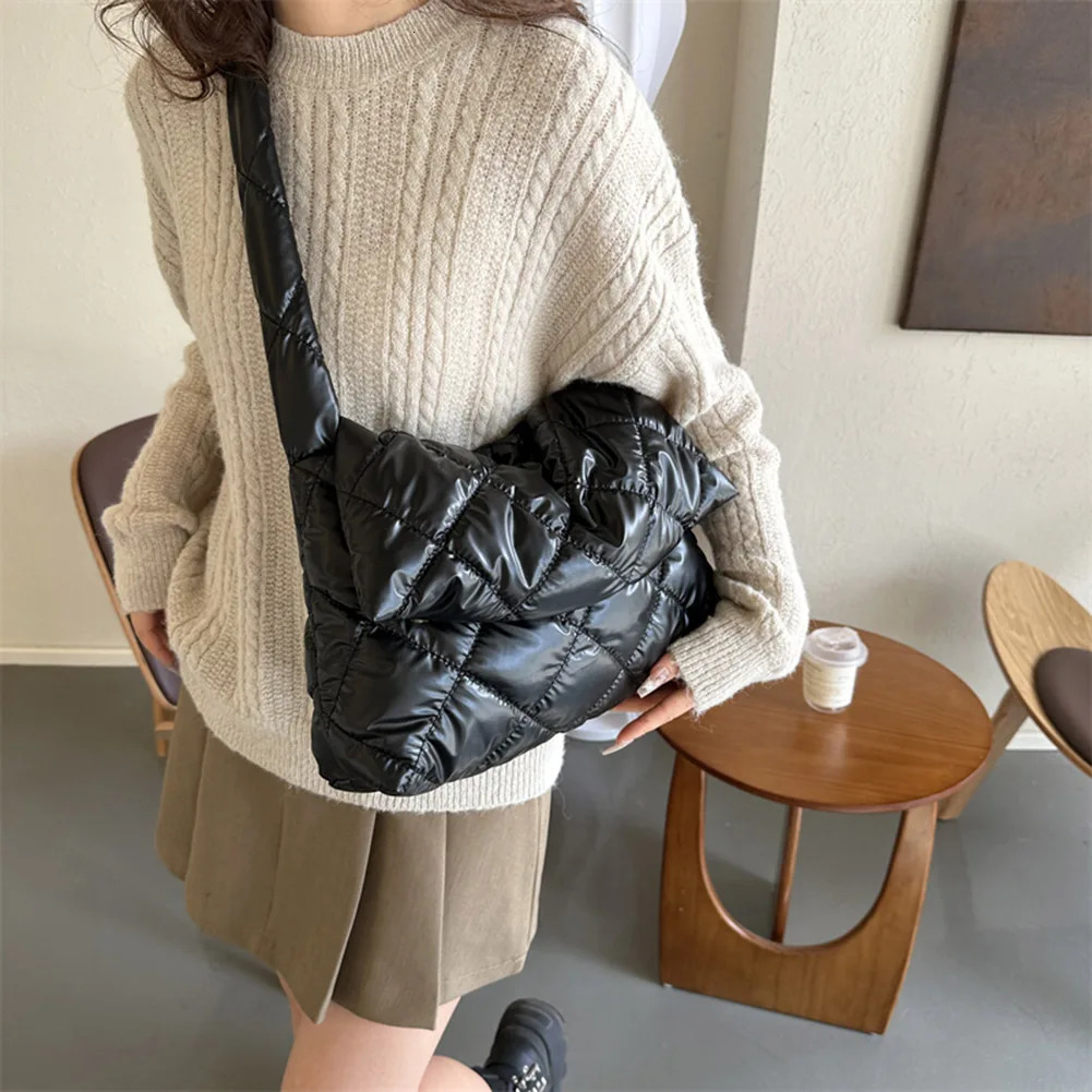 Winter Women Puffer Tote Bag Cotton Down Padded Shoulder Bags Quilted Handbag Purse Pleated Nylon Shopper Messenger Bag 250113