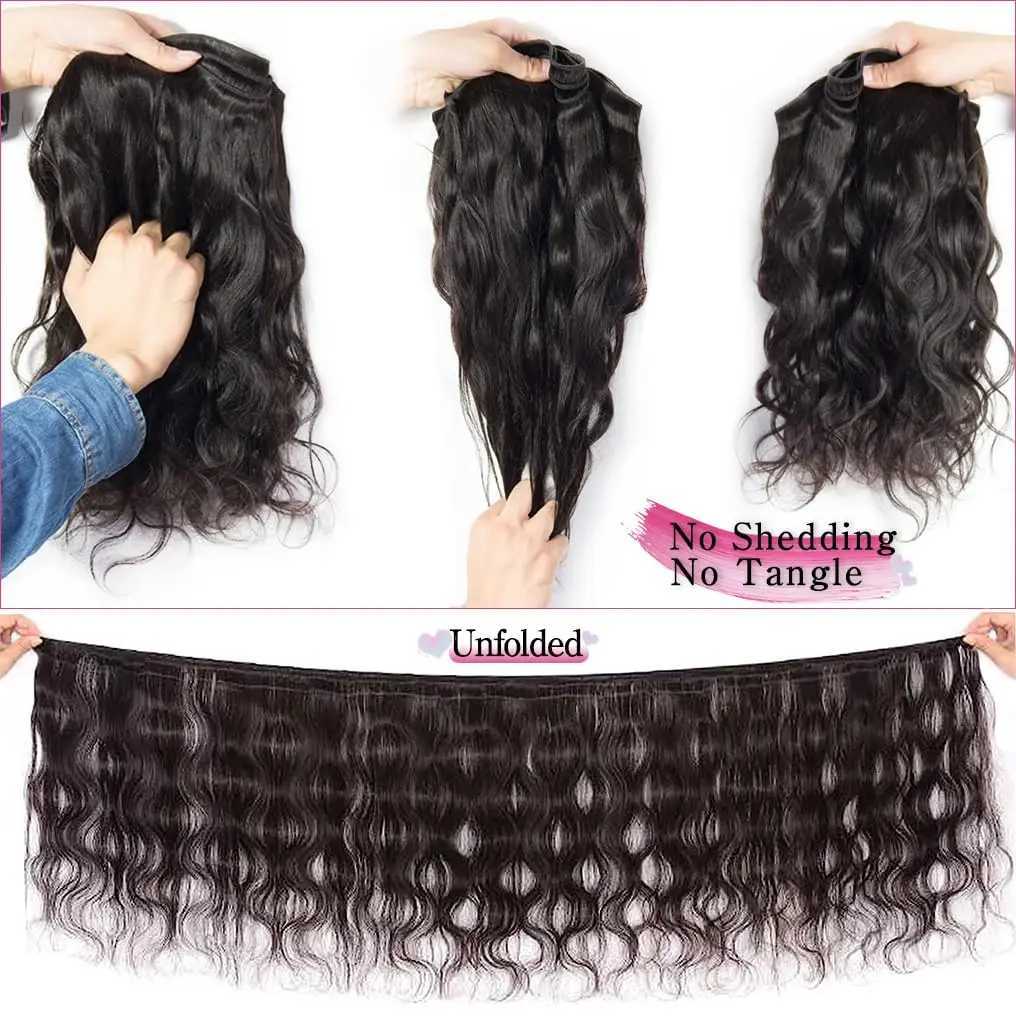 Human Hair Bundles with Clo Body Wave Brazilian Virgin Human Hair Weave 3 Bundles with 4x4 Lace Clo Natural Black ColorXJ250120