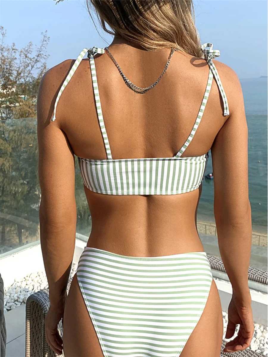 2024 Striped Strappy Two Piece Bikini Swimsuit Women Swimwear Fe Bathers Bathing Swimming Swim Suit BeachwearXJ250120