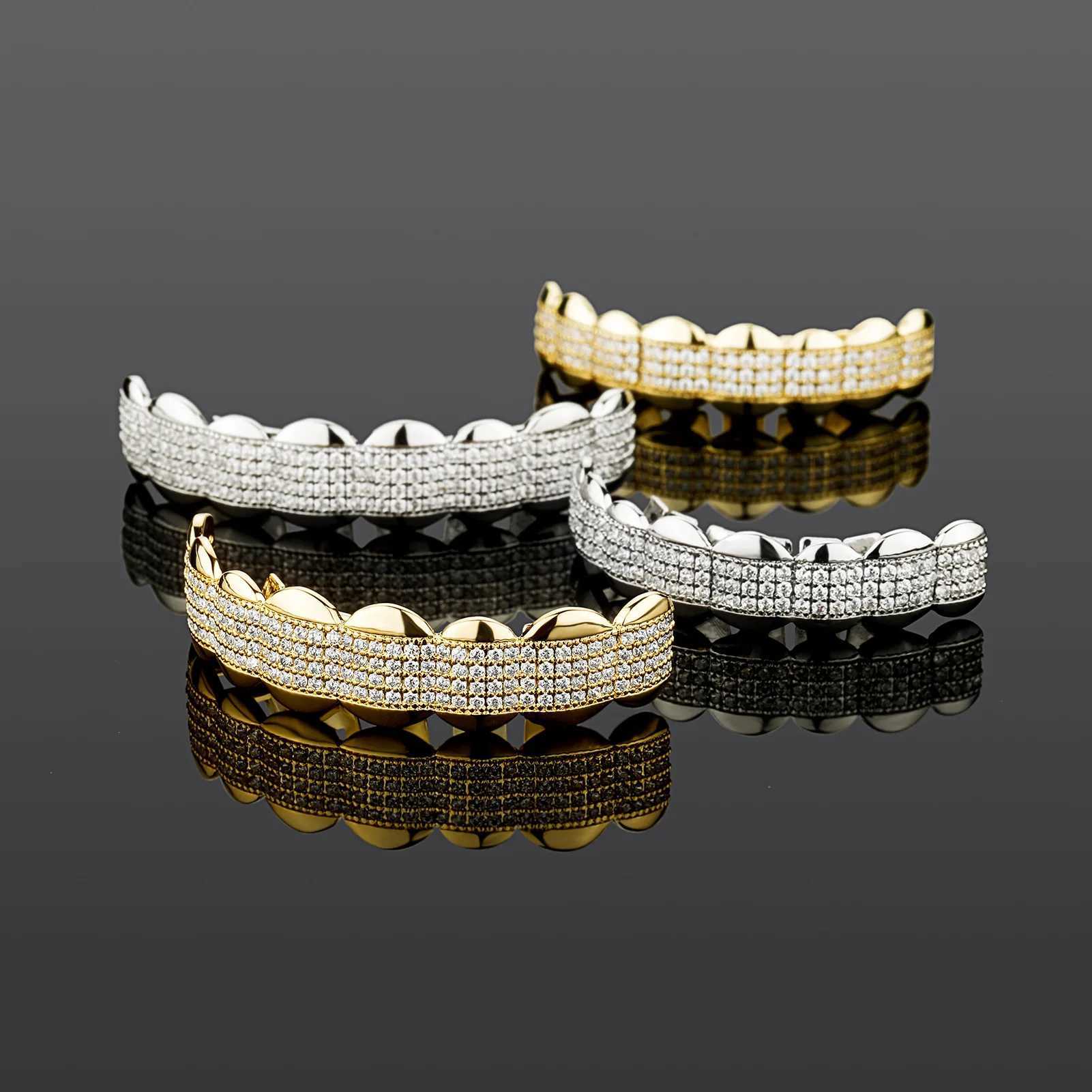 Hip Hop Teeth Grillz Rhinestones Silver 18K Gold Plated Tooth Rapper Jewelry Iced Out Grills For Men WomenXJ250114
