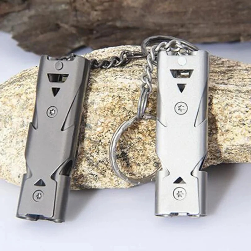 Outdoor High Decibel Portable Keychain Whistle Stainless Steel Double Pipe Emergency Survival Multifunction Tools 250107