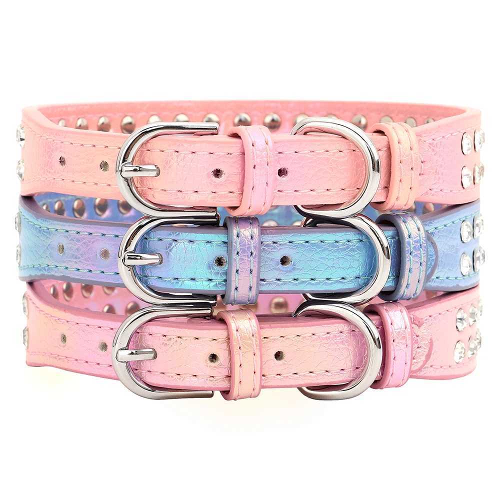 Crystal Small Dog Collar Leather Rhinestone Pet Dogs Collar Padded Puppy Cat Collars Adjustable for Small Dogs Chihuahua X250129