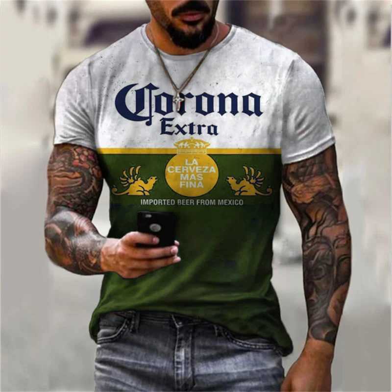 New Summer Men T-Shirt Beer Printed Short Sleeve Clothing Casual Oversized Streetwear Fashion Vintage Monogram Male Tees ampXJ250117