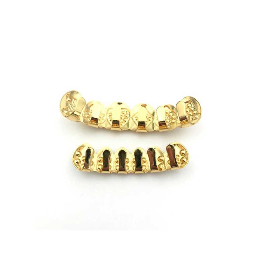 Gold Plated Iced Out CZ Teeth Grillz For Unisex Bling Full Zircon Pave Top Bottom Grills Set Punk Hip Hop Dental JewelryXJ250114