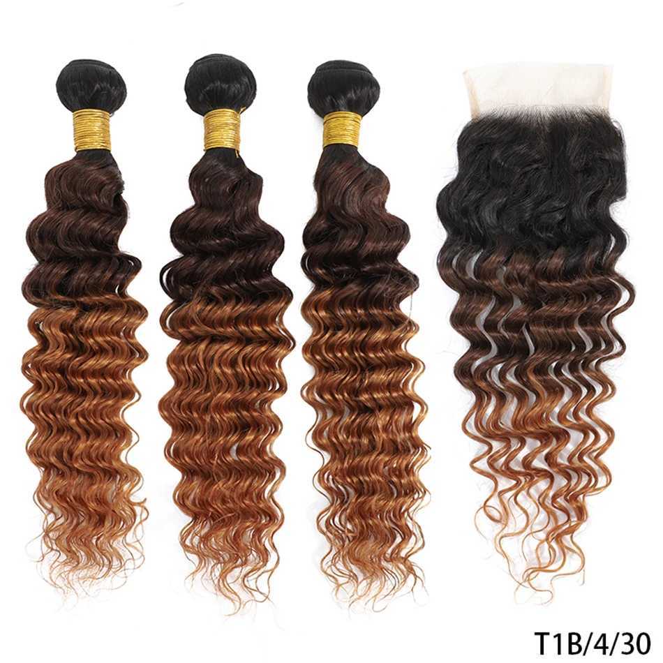 DreamDiana 12A Brazilian Deep Wave 3 Bundles with Clo Ombre Human Hair Bundles with Clo Curly Hair Bundles with CloXJ250120