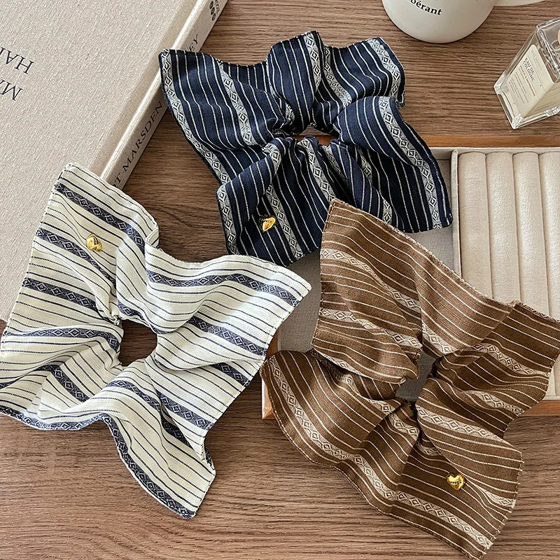 Korea Square Striped Cloth Scrunchies Women Girl Elastic Hair Rubber Band Accessories Tie Ring Rope Headdress Headwear 250117