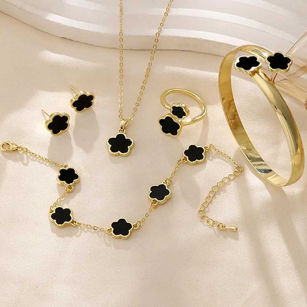 5pcs/set Luxury Quality Jewelry Sets Plum Bloss Plant Five Leaf Flower Wens Earrings Rings Bracelet Necklace Bangles Gift X250129