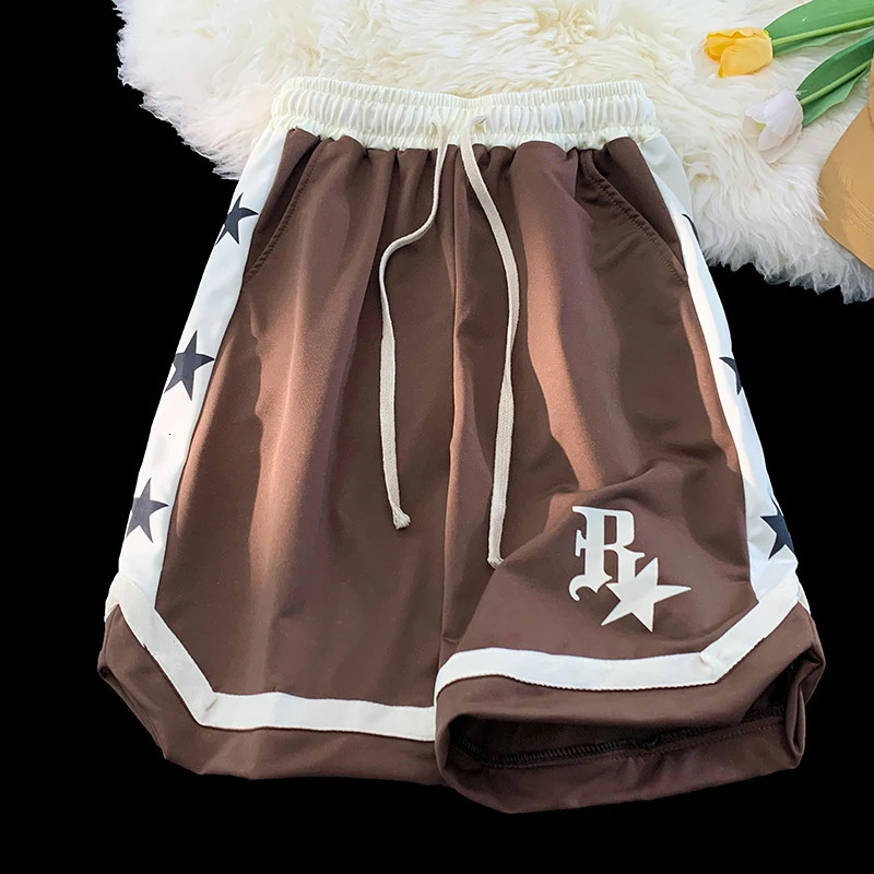 High Street Hip Hop Casual Shorts Mens Summer Splicing Star Printed Loose Straight Sports Shorts from the United States 250110
