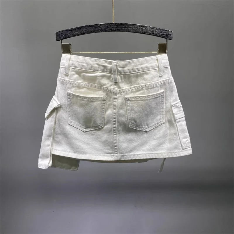 Irregular Pocket Cargo Denim Skirt Women Clothing Summer Fashion Sexy A-line Hip Skirts Female Bottoms Club Streetwear 250118