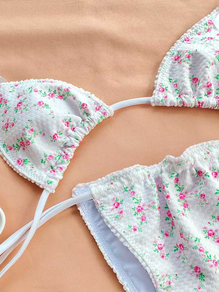 Miyouj 2024 Ribbed Swimwear Thongs Bikinis Sexy Swimsuit New Two Piece Suit Triangle Biquinis Bandage Bathsuit Black BeachwearXJ250120