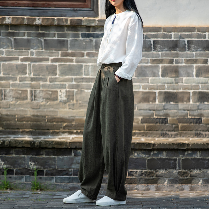 New best-selling linen women's clothing autumn and winter new literary sand washing loose cotton and linen thin casual trousers women's line