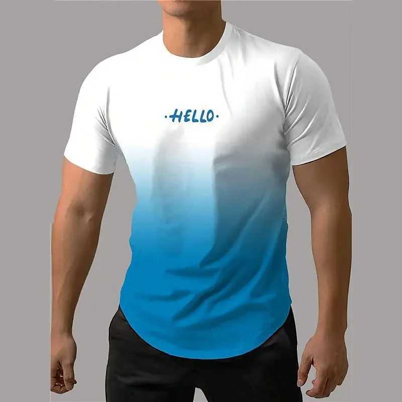 Fashion Letter Print T Shirt For Men Contrast Gradient Harajuku Short-sleeved Tops Leisure O-neck Clothing Oversized T-shirtsXJ250117