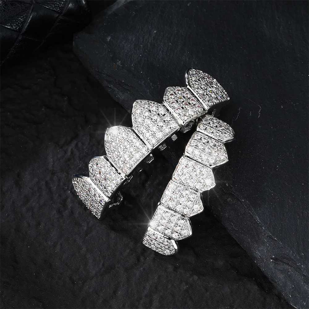 RACHELZ Full Iced Out CZ Stone Tooth Caps Braces For Women Men Jewelry Hip Hop Shiny Zircon Teeth Grillz Fangs CosplayXJ250114
