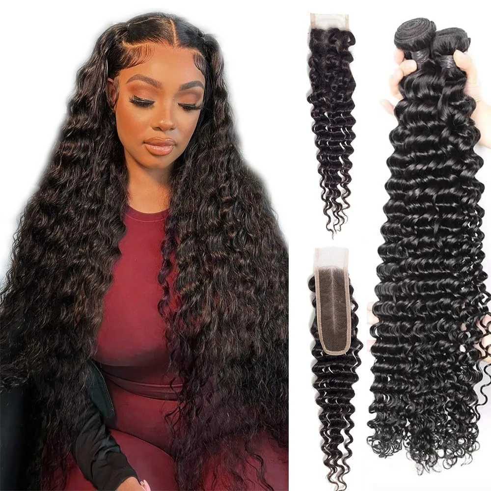 Alipretty 2x6 Deep Wave Bundles 100% Human Hair 2x6 HD Lace Clo Brazilian Hair Weave Bundles With Clo Natural Human HairXJ250120