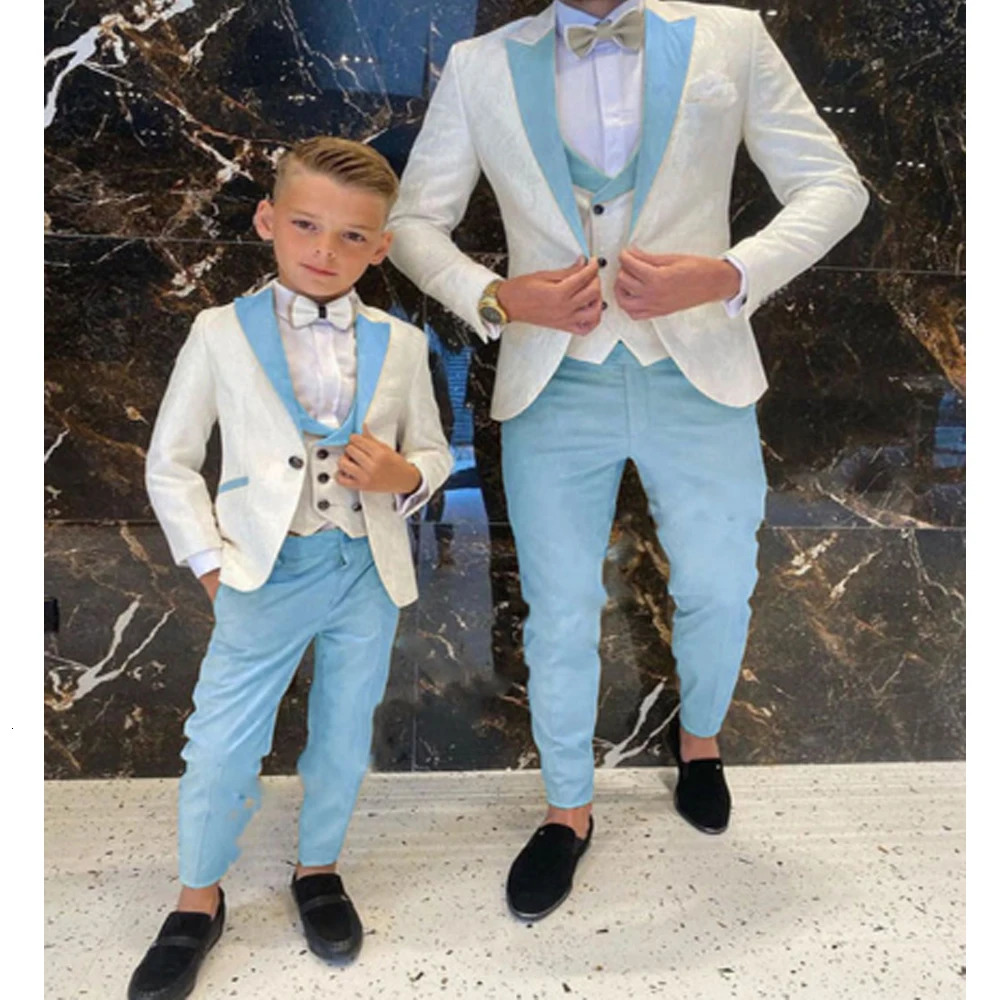 Child Suits 3 Pieces JacketVestPants Wedding Suit Groom Beige Floral Tuxedo Slim Fit Boys Prom Groom Full Gentleman Costume 250120