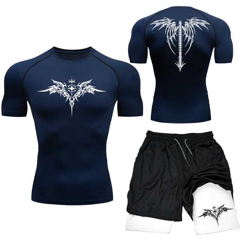 New MMA Boxing Compression Set Mens Sportswear Quick Drying Gym Shorts T-shirt Running Exercise Tight Sports Rashguard 2PC Set X250129