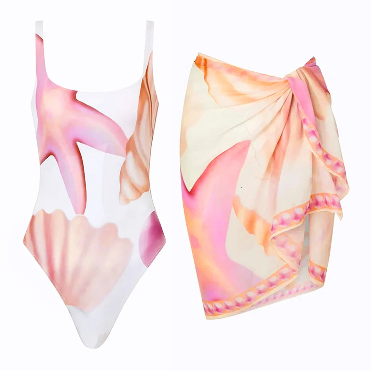 Sexy Vest Women Swimsuits Trend Printed Backless Bodysuit Lady Swimwear With Skirt Female Holiday Beachwear Outfits 250120