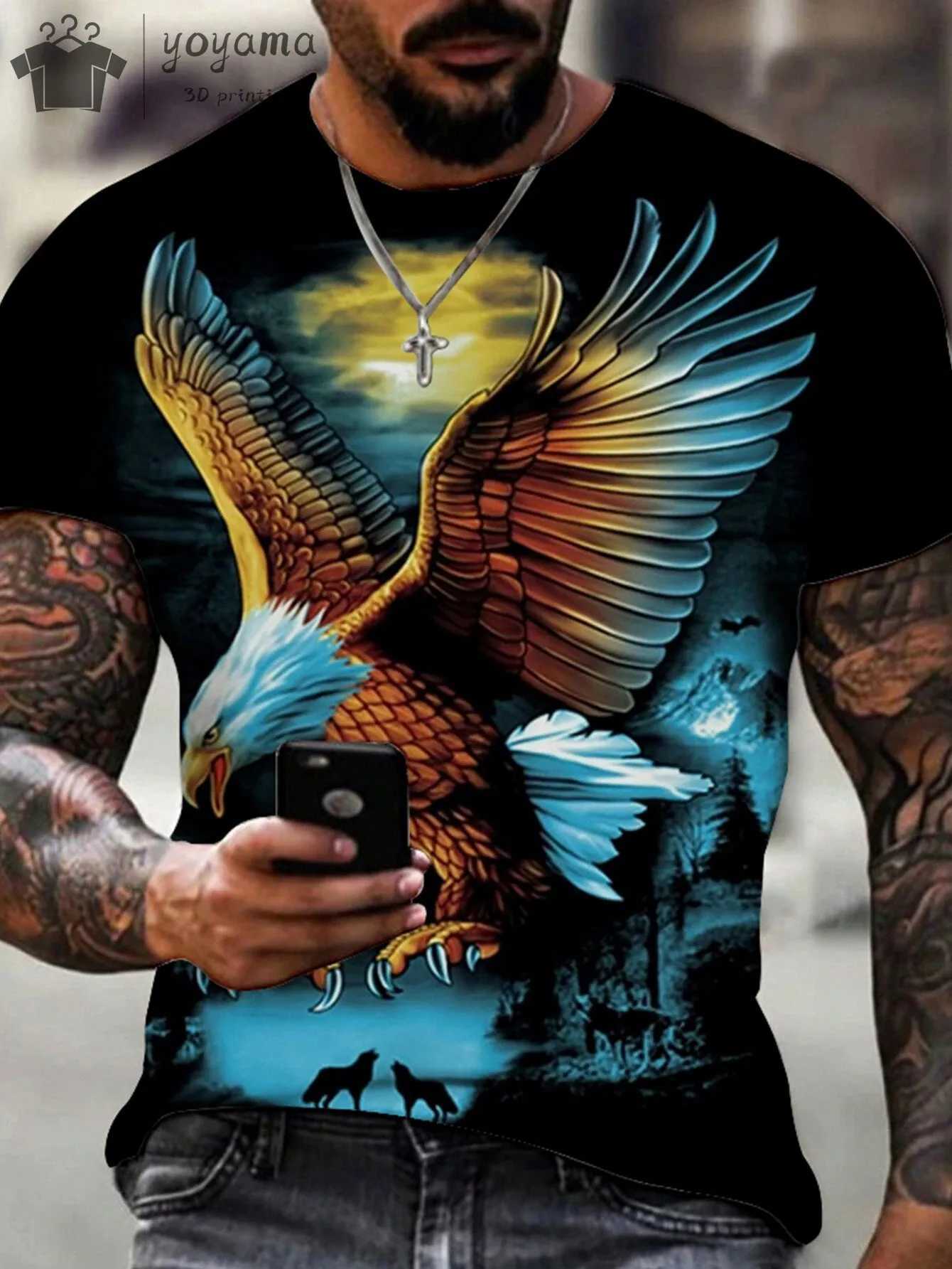 Mens T Shirts Vintage Animal Eagle 3d Printed Casual Short Sleeve Tee Shirt Fashion Outfits Streetwear O Neck Oversized TopsXJ250117