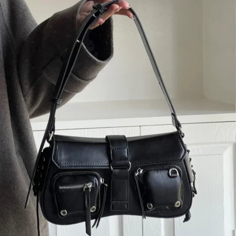Y2K Korean Women Harajuku Vintage Gothic Black Hand Bag Aesthetic Elegant Punk Wallet Purse Handbags Shoulder Trend Tote Bags 250113