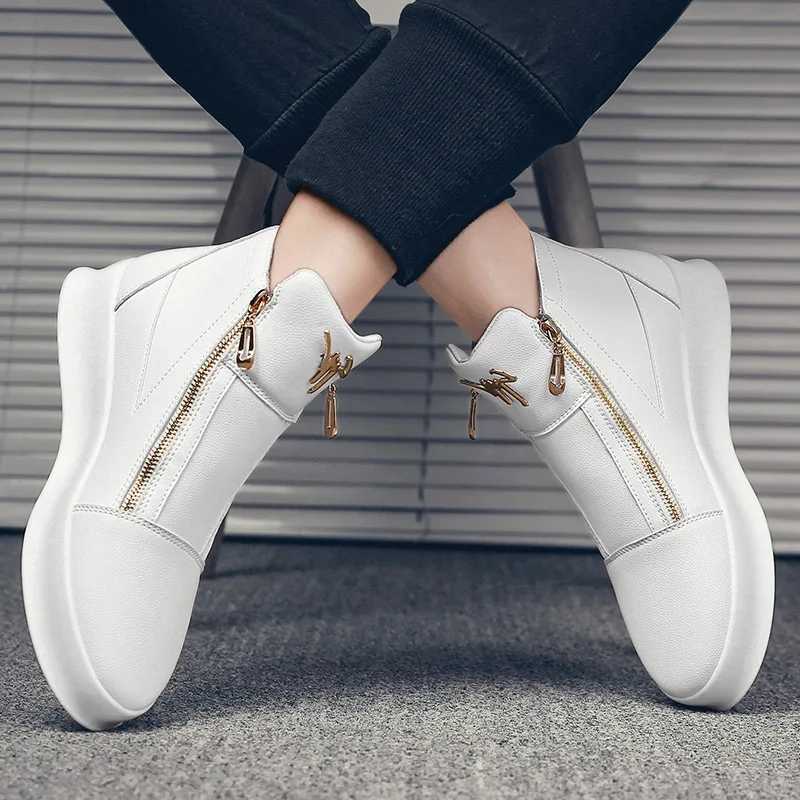 White Leather Boots Personality Metal Mens Shoes Personality Metal Mens Double Zipper Boots Fashion Casual Leather Shoes Male M250121