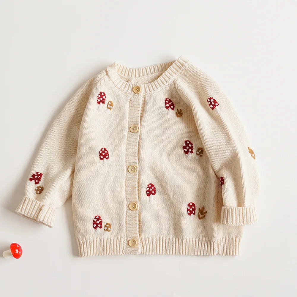 deer jonmi Autumn Winter Baby Girls Knitted Sweaters Embroidery Mushroom Toddlers Kids Cotton Cardigan Coats 250120
