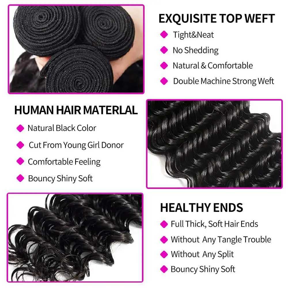 Bundles with Clo Deep Wave Brazilian Virgin Hair 3 Bundles with 4x4 HD Lace Clo With Baby Hair Natural Color Deep CurlyXJ250120