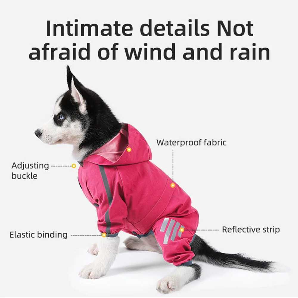Waterproof Dog Raincoat with Hood for Puppies Waterproof Pet Poncho with Reflective Strap Lightweight Dog Jacket with Leash HoleXJ250121