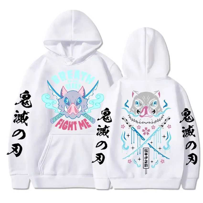 Anime Demon Slayer Hoodie Kimetsu No Yaiba Funny Fight Inosuke Hooded Sweatshirt Men Women Cotton Pullover Oversized StreetwearXJ2500118