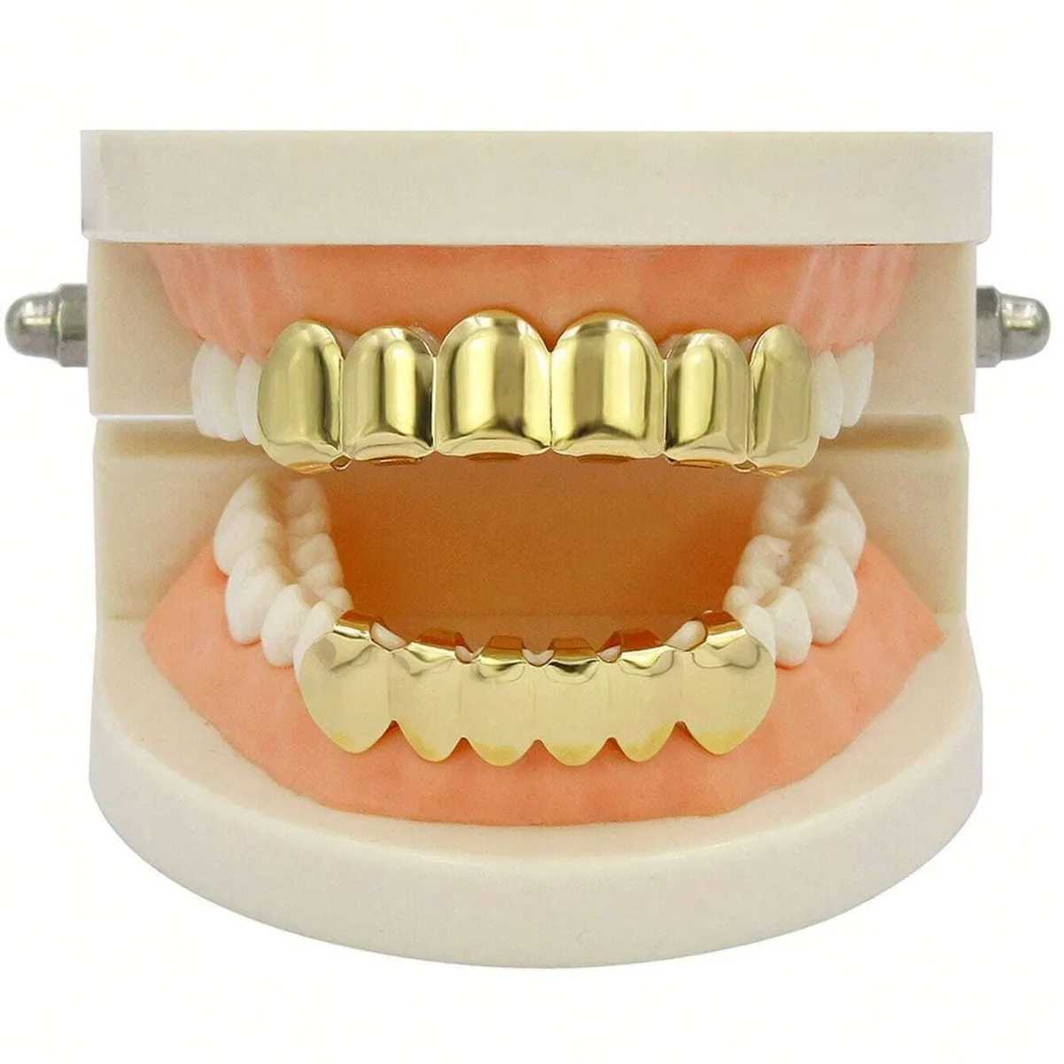 Gold Color Grillz Set Hip Hop 6/6 Top Bottom Grills Dental Mouth Punk Teeth Caps Cosplay Party Tooth Rapper HalloweenXJ250114
