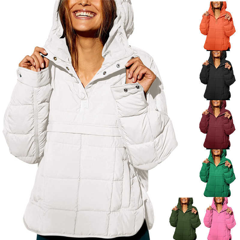 Autumn Winter Solid Color Hooded Cotton Jacket Foldable Fillet Head Pocket Long Sleeve Jacket for Women Womens Leather Womens Jacket 241209