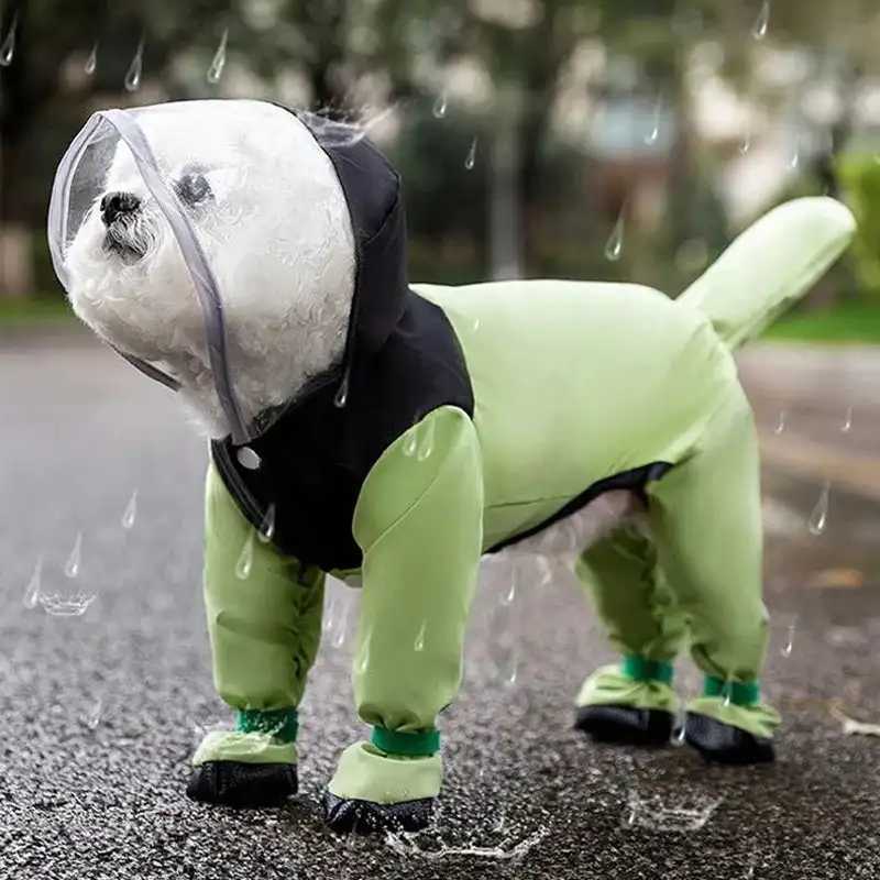 Cute Dog Raincoat Puppy Rain Jacket Full Body Coverage with Hat Reflective Double Layered Waterproof Dog Hooded CloakXJ250121