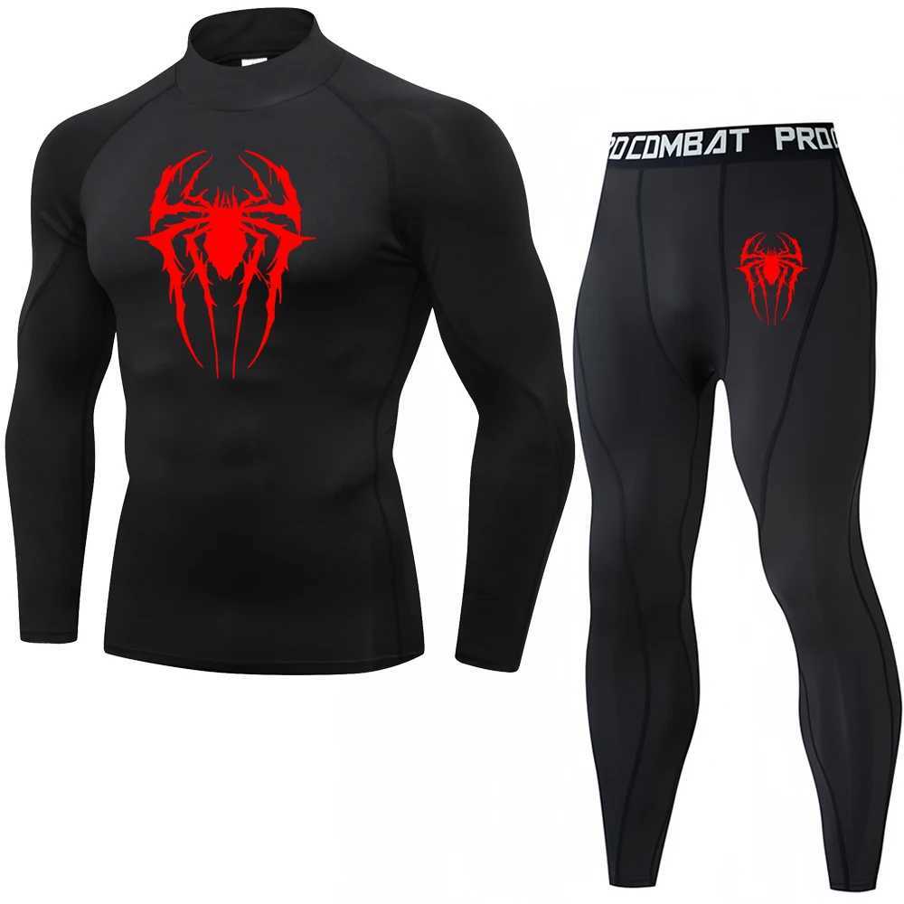 High Collar Mens Compression Sportswear Suit GYM Tight Sports Sets Workout Jogging MMA Fitness Tracksuit Two piece Sets X250129