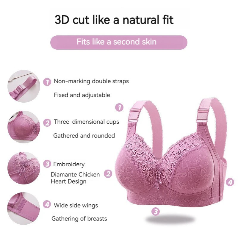 large size womens bra push up lace without steel ring comfortable breathable adjustable ladies underwear 250122