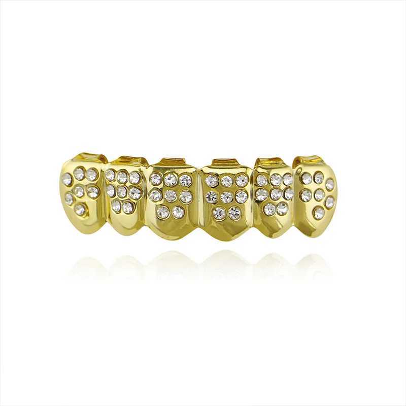 Hip Hop Iced Bling Teeth Grillz With Cross Cubic Zircon Caps Micro Pave Top Bottom Charm Grills For Men Women JewelryXJ250114