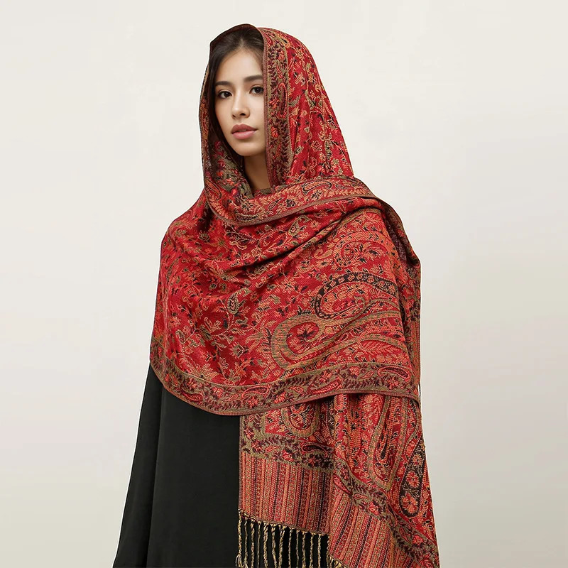 Paisley Pashmina Shawl Scarf Women Jacquard Cashew Printed Scarves Borders Female Tassel Travel Blanket Wraps Ethnic Shawls 250120