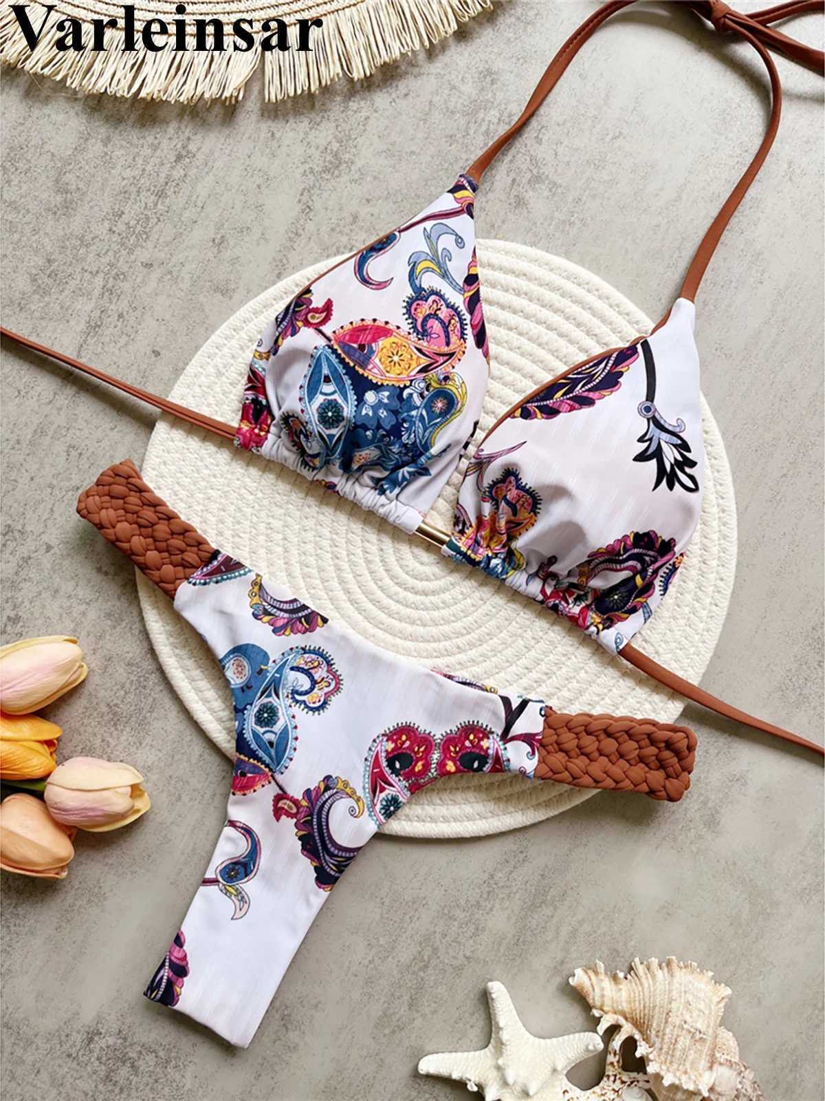 Printed Halter Mini Thong High Cut Bikini Fe Swimsuit Women Swimwear Two-pieces Bikini set Bather Bathing Suit Swim V6089XJ250120