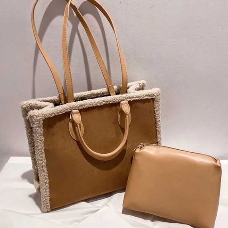 New Arrival Lamb Wool Tote Bag With Pouch Niche Design Sense Texture Large Capacity Plush Handbag Casual Fashion Single Shoulder Bag New Z250118