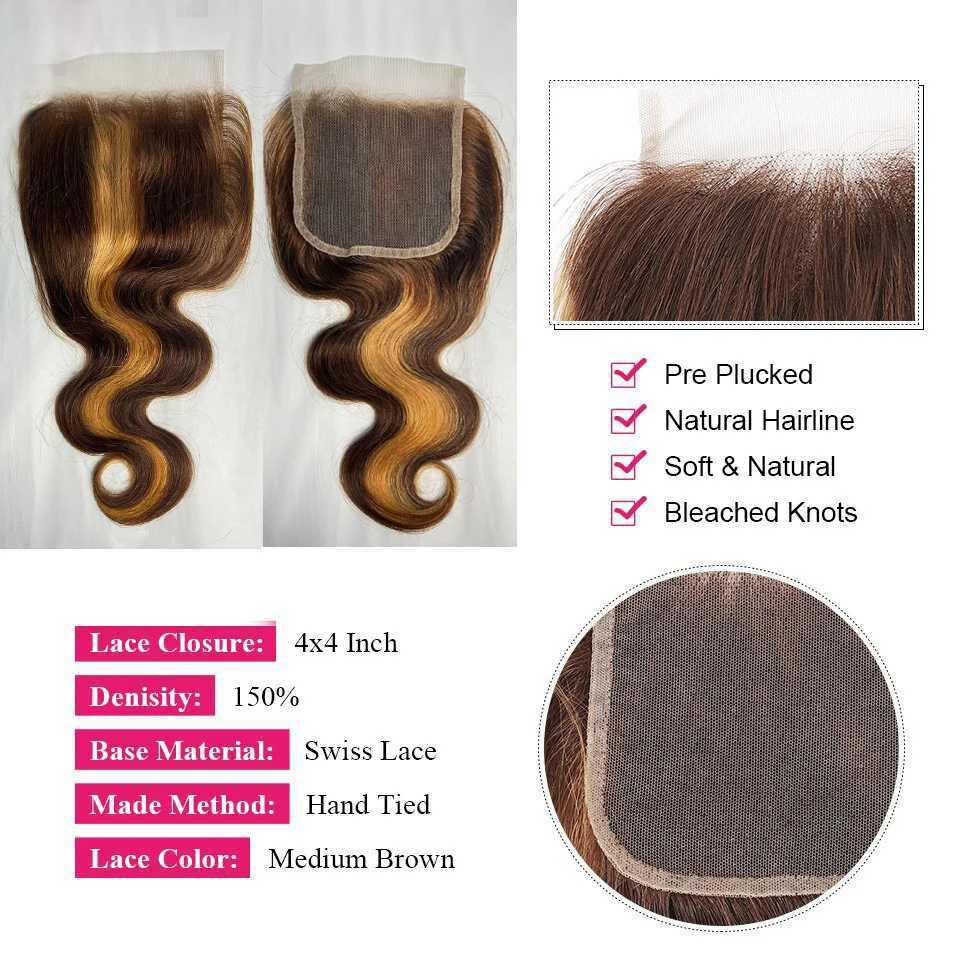 Highlight Bundles With Clo Brazilian Human Hair Ombre Body Wave Bundle With Frontal P4/27 Brown Color Remy Hair Weave BundleXJ250120